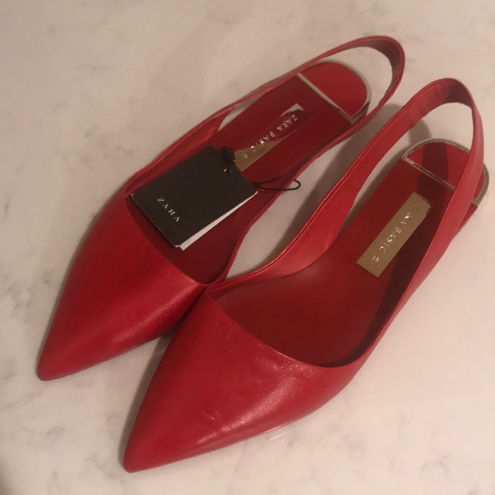Zara: Red Leather Slingback Shoes